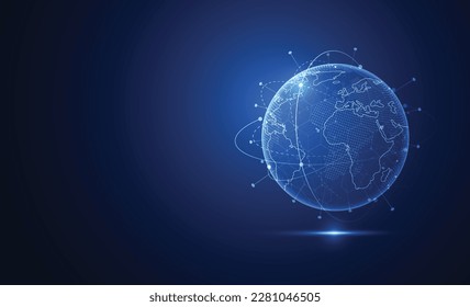 Globale Netzwerkverbindung. Weltkarte Punkt-und Linie-Kompositionskonzept für globales Geschäft. Vektorgrafik