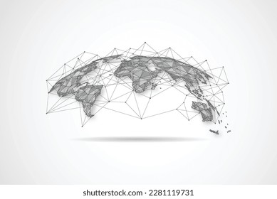 Conexión de red global. Concepto de punto de mapa mundial y composición de línea de los negocios globales. Ilustración vectorial