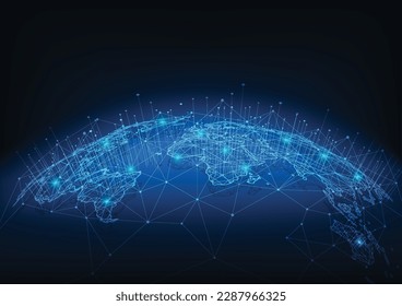 Conexión de red global. Concepto de punto de mapa mundial y composición de línea de los negocios globales. Ilustración vectorial