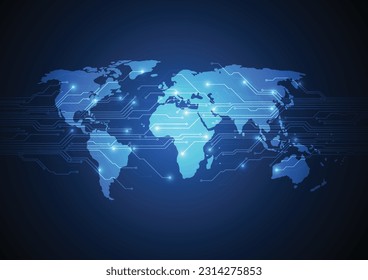 Conexión de red global. Concepto de punto de mapa mundial y composición de línea de los negocios globales. Ilustración vectorial