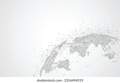 Globale Netzwerkverbindung. Weltkarte Punkt-und Linie-Kompositionskonzept für globales Geschäft. Vektorgrafik