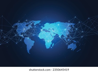 Globale Netzwerkverbindung. Weltkarte Punkt-und Linie-Kompositionskonzept für globales Geschäft. Vektorgrafik