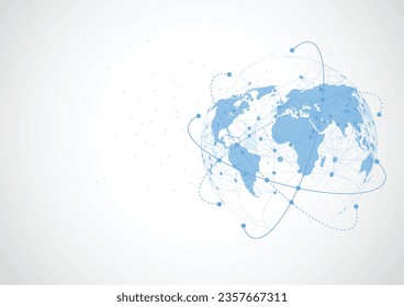 Conexión de red global. Concepto de punto de mapa mundial y composición de línea de los negocios globales. Ilustración vectorial