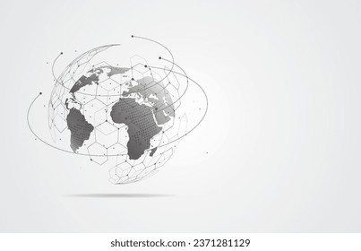 Globale Netzwerkverbindung. Weltkarte Punkt-und Linie-Kompositionskonzept für globales Geschäft. Vektorgrafik