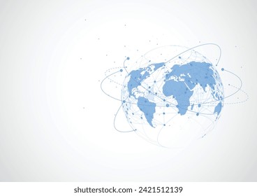 Conexión de red global. Concepto de punto de mapa mundial y composición de línea de los negocios globales. Ilustración vectorial