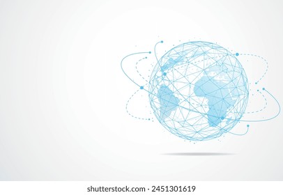 Conexión de red global. Concepto de punto y composición de línea del mapa mundial de negocios globales. Ilustración vectorial