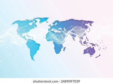 Conexión de red global. Concepto de punto y composición de línea del mapa mundial de negocios globales. Ilustración vectorial