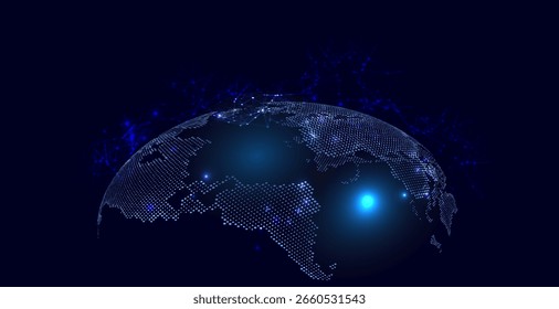 Conexión de red global. Concepto de composición de puntos y líneas del mapa mundial de negocios globales.