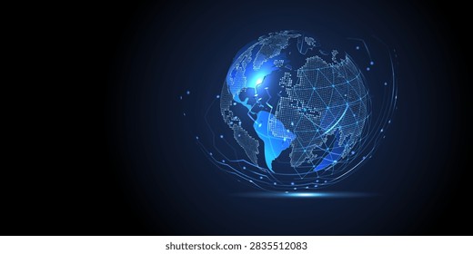 Global network connection. World map point line composition representing the global.