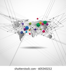 Global network connection. World map point line composition representing the global. Vector Illustration