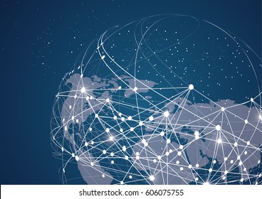 Global network connection. World map point line composition representing the global. Vector Illustration