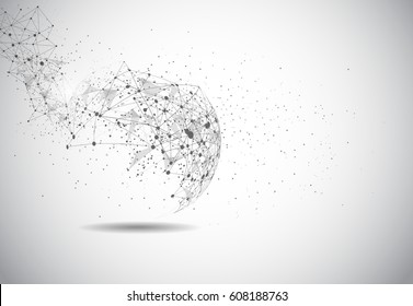 Global network connection. World map point line composition representing the global. Vector Illustration