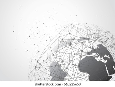 Global network connection. World map point line composition representing the global. Vector Illustration