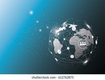 Global network connection. World map point line composition representing the global. Vector Illustration