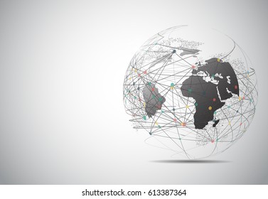  Conexión de red global. Composición de línea de puntos de mapa mundial que representa el global. Ilustración vectorial