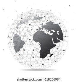 Global network connection. World map point line composition representing the global. Vector Illustration