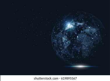 Global network connection. World map point line composition representing the global. Vector Illustration