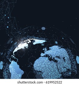 Global network connection. World map point line composition representing the global. Vector Illustration