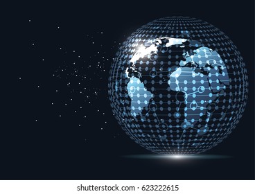 Global network connection. World map point line composition representing the global. Vector Illustration