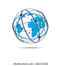 Global network connection. World map point line composition representing the global. Vector Illustration logo design