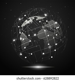 Global network connection. World map point line composition representing the global. Vector Illustration