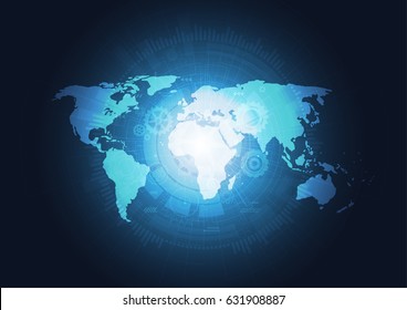 Global network connection. World map point line composition representing the global. Vector Illustration