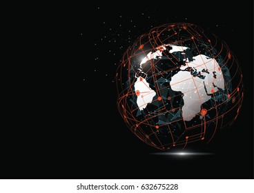 Global network connection. World map point line composition representing the global. Vector Illustration