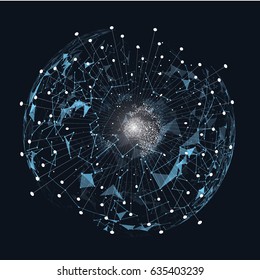 Global network connection. World map point line composition representing the global. Vector Illustration