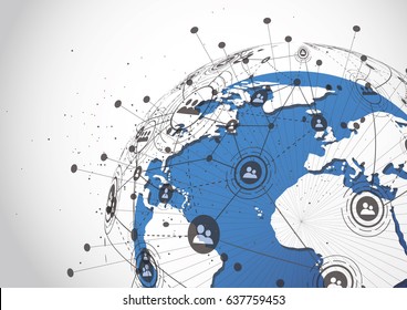 Global network connection. World map point line composition representing the global. Vector Illustration