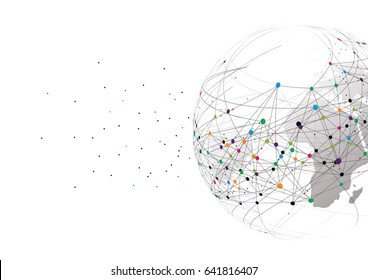 Conexión de red global. Concepto de punto de mapa mundial y composición de línea de los negocios globales. Ilustración vectorial