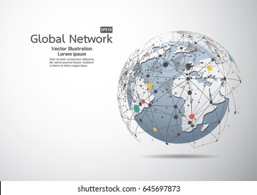 Conexión de red global. Concepto de punto de mapa mundial y composición de línea de los negocios globales. Ilustración vectorial