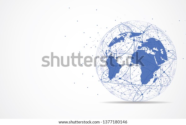 グローバルネットワーク接続 グローバルビジネスの世界地図のポイントとラインの構成のコンセプト ベクターイラスト のベクター画像素材 ロイヤリティフリー
