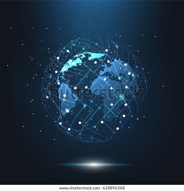グローバルネットワーク接続 グローバルを表すワールドマップのポイントラインの構成 ベクターイラスト のベクター画像素材 ロイヤリティフリー