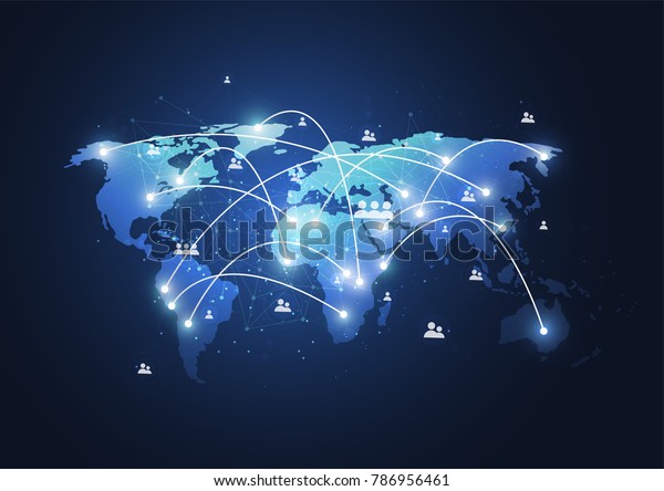 グローバルネットワーク接続 グローバルビジネスの世界地図のポイントとラインの構成のコンセプト ベクターイラスト のベクター画像素材 ロイヤリティフリー