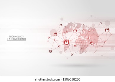 Global network connection.Abstract background technology  graphic design. Connecting dots and lines.Internet connection.Vector illustration