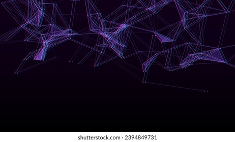 Global network connections. Abstract neural networks in cyberspace with glitch effects. Futuristic vector grid artificial intelligence. Technology virtual cyber dynamic.