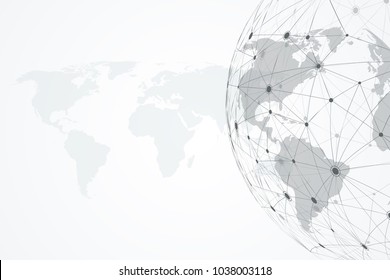 Global network connections with dynamic points and lines. Internet connection background with world map. Abstract connection structure. Polygonal space background. Vector illustration