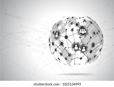 Global network connections icon points and lines with social connection and networking concept of global business.-Vector Illustration