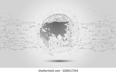 Conexiones de red global puntos de ícono y líneas con conexión social y concepto de red de negocios globales