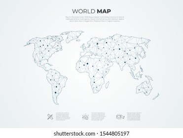 Global Network Connections With Lines And Dots. Abstract Vector World Map