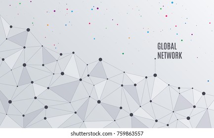 Global network connections with points. Abstract technology data. Low-poly geometric elements. Vector Illustration.