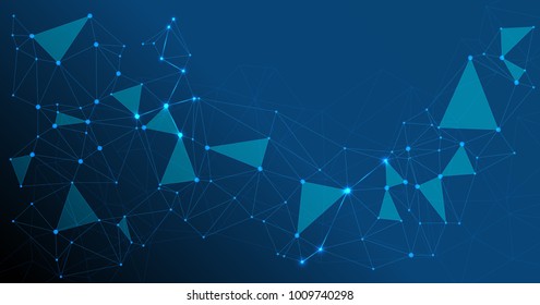 Global network connections with points and lines. Interlinked nodes concept. Scientific presentation background with network nodes. Molecular, social media or web structure with connected blue points.