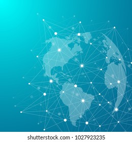 Global network connections with points and lines. Internet connection background. Abstract connection structure. Polygonal space background. Vector illustration.