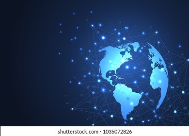 Global network connections with points and lines. Internet connection background. Abstract connection structure. Polygonal space background. Vector illustration.