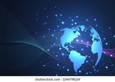Global network connections with points and lines. Internet connection background. Abstract connection structure. Polygonal space background. Vector illustration.