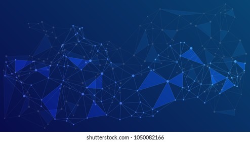 Global network connections with points and lines. Interlinked nodes concept. Scientific presentation background with network nodes. Polygon social media or web structure with connected blue points.
