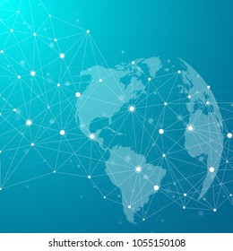 Global network connections with points and lines. Internet connection background. Abstract connection structure. Polygonal space background. Vector illustration.