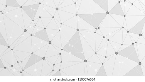 Global network connections with points and lines. Interlinked nodes concept. Scientific grey background. Network nodes. Molecular, social media, big data cloud structure of connected points.