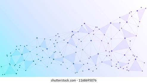 Global network connections with points and lines. Interlinked nodes concept. Scientific blue background with network nodes. Big data, social media chains or web structure with connected points