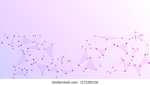 Global network connections with points and lines. Interlinked nodes concept. Scientific presentation background. Network nodes. Social media, big data cloud structure of connected points in violet.